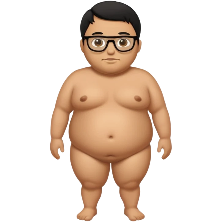 fat naked tan man with small penis with black hair and black glasses emoji