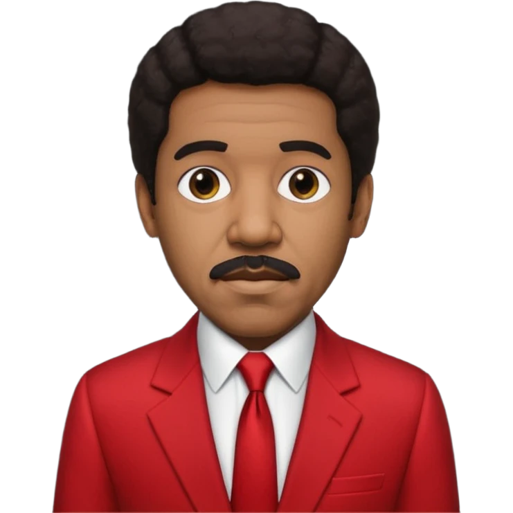 Richard Pryor with dark brown hair, red suit jacket, black suit shirt with red tie emoji