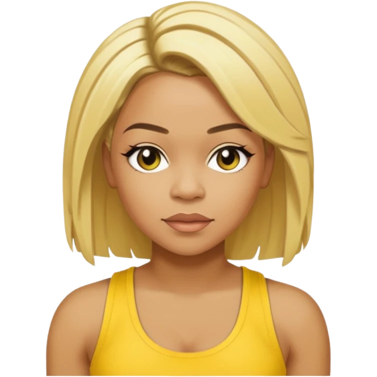 Tionne T-Boz Watkins short with long front blonde hair, yellow tank top emoji