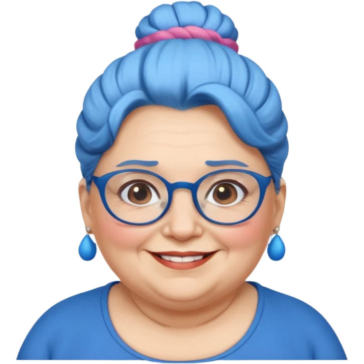 fat old woman with blue big bun hair and glassess, no earrings emoji