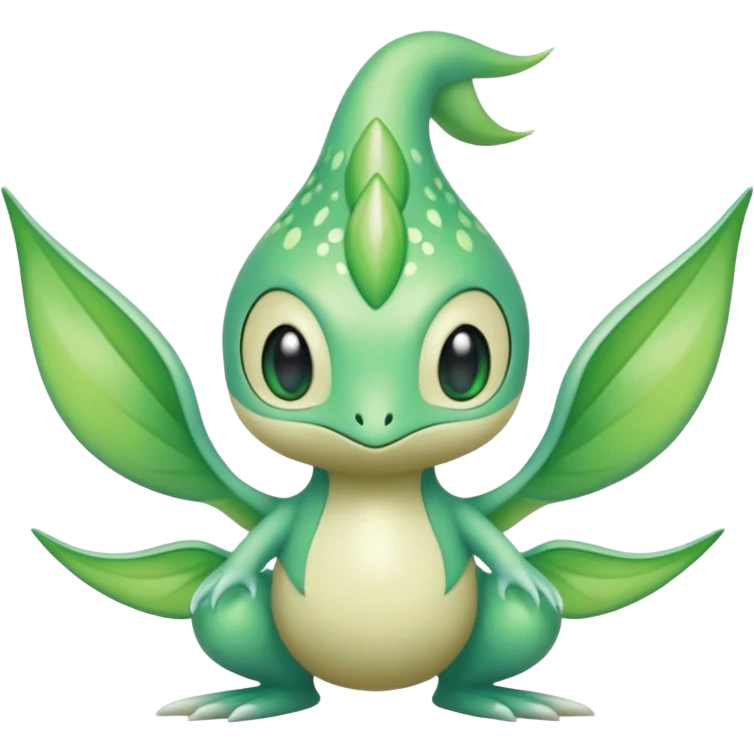 Sparkly White And Green Natural Flowery Colorful Grovyle-Swadloon-Celebi-Fakémon-hybrid-creature (full body)  emoji