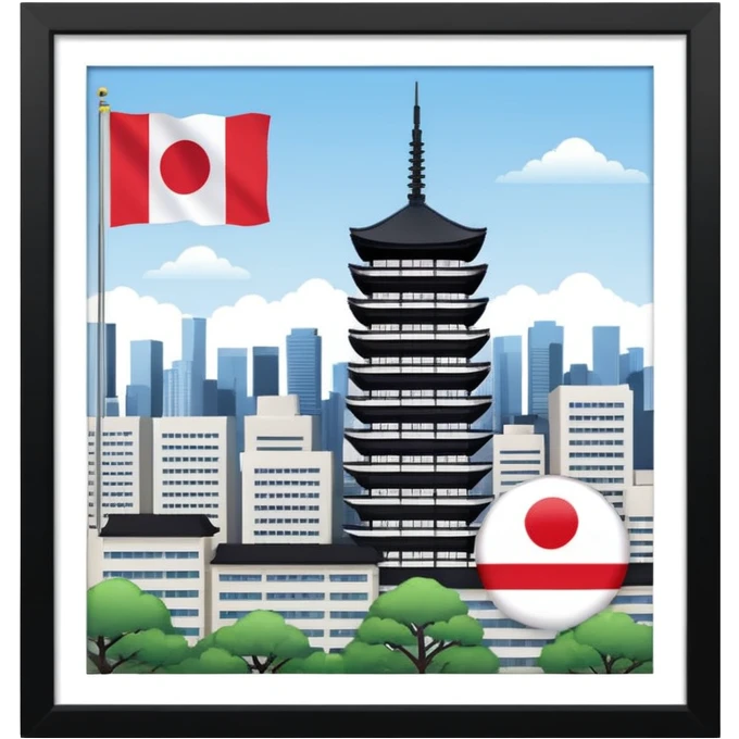 Tokyo hotel with Japan flag in a city  emoji