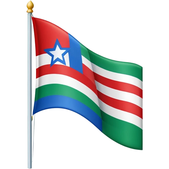 a flag with a distinctive design, featuring three horizontal stripes and a triangular section in the lower left corner. The top stripe is red, the middle stripe is green, and the lower left triangular section is blue, adorned with a white star. emoji