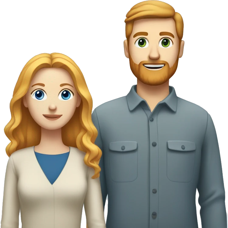 Couple white man with ginger hair and beard and a white woman with blonde hair and blue eyes  emoji