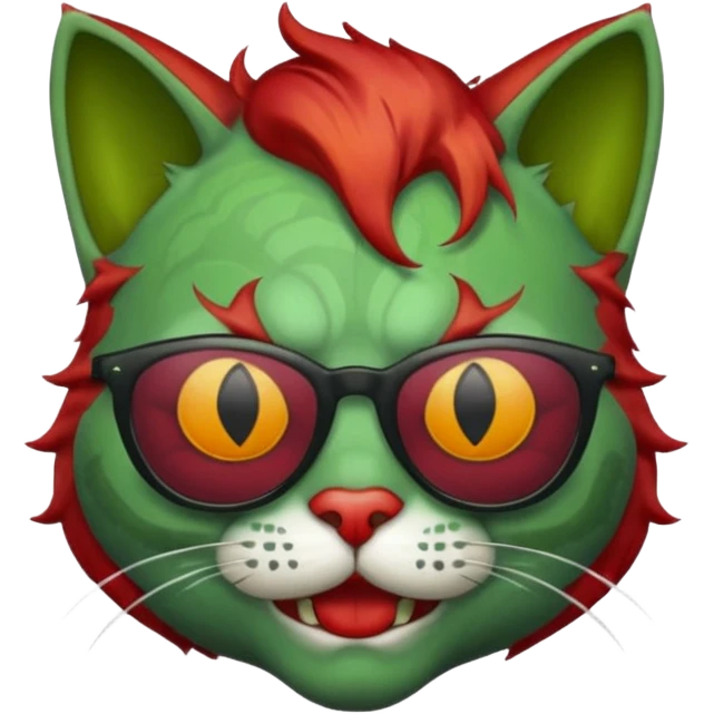 Zombie cat with sun glasses and red hair and joker nose emoji