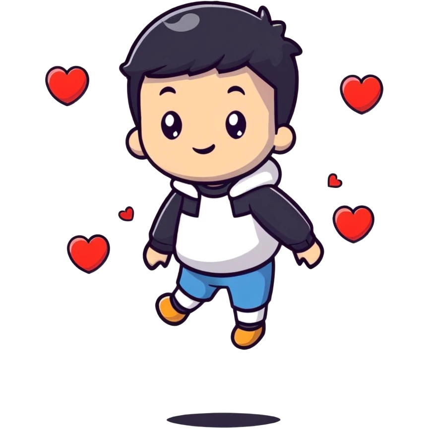 boy with floating hearts emoji
