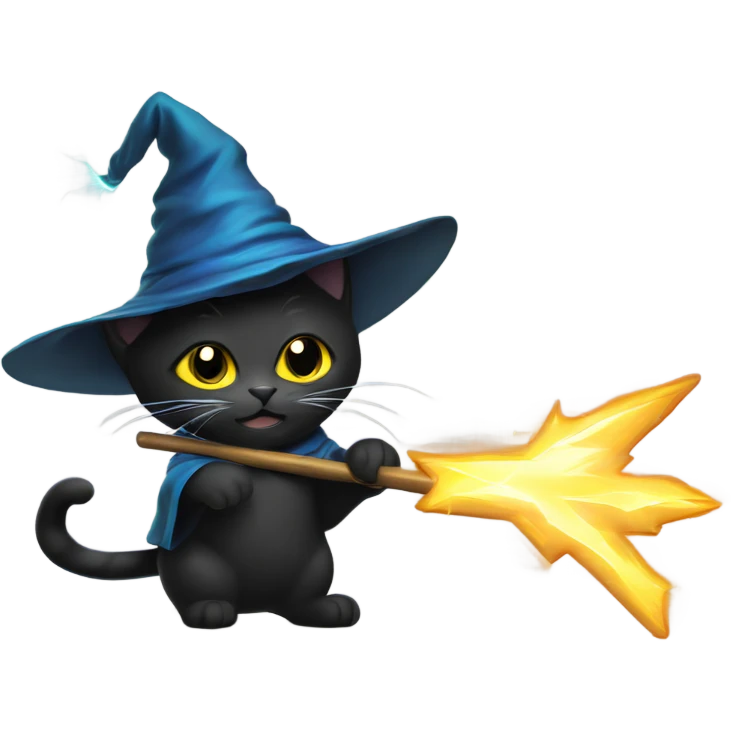 A black wizard cat with lightning shooting from a staff emoji