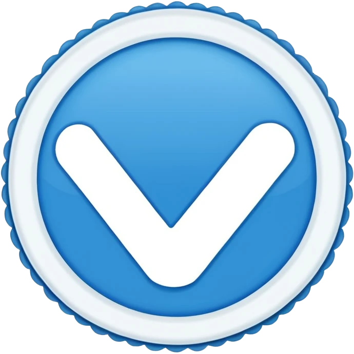 A blue scalloped circle with a verified thing emoji
