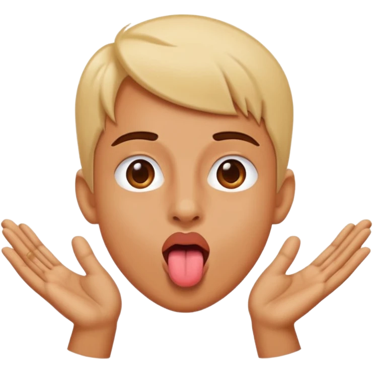 Sticking tongue out with hands gliding through emoji