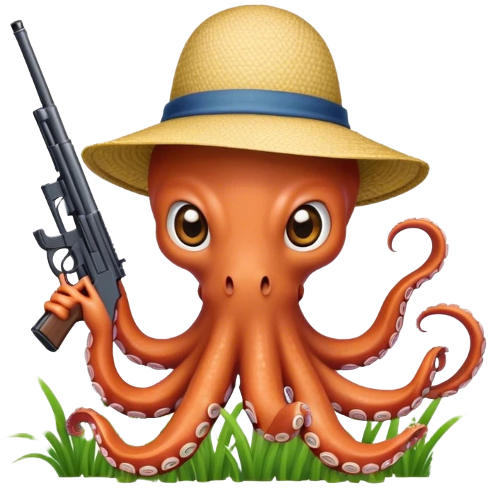 Octopus with rice field hat and gun emoji