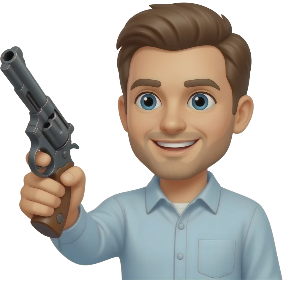 A happy emoji with revolver emoji
