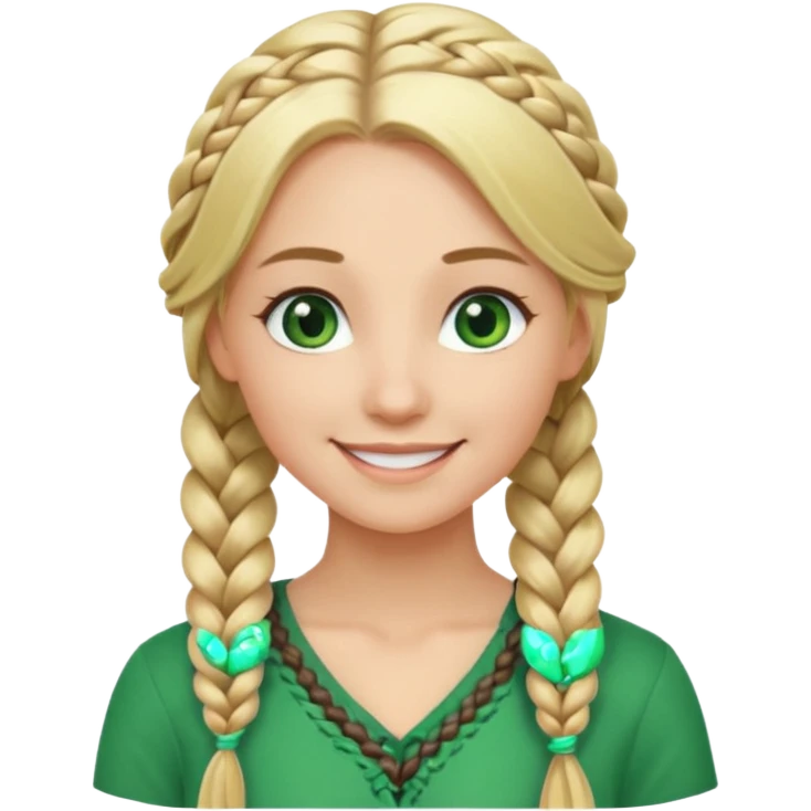 woman, long blond hair,green eyes, smiling, one braid to the side emoji