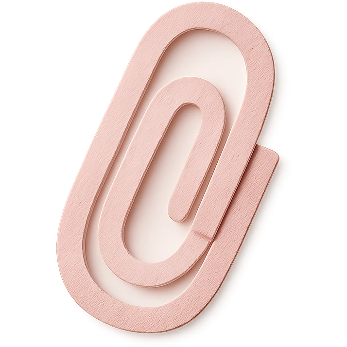 soft pastel tiny paperclip icon in gentle pink, paper craft style emoji