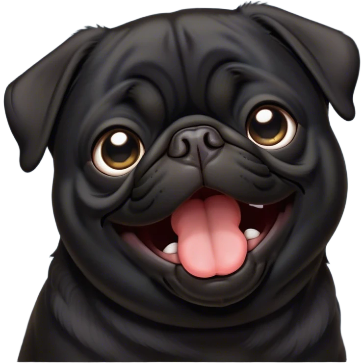 Cinematic Cute Yawning Black Pug Portrait Emoji, Head tilted slightly with a dramatic, wide-open yawn, showcasing a smooth black coat with a velvety texture, floppy ears slightly drooping, round dark eyes barely open in drowsy contentment, Simplified yet irresistibly adorable features, highly detailed, glowing with a soft, cozy glow, high shine, relaxed yet expressive, stylized with a touch of whimsy, bright and endearing, soft glowing outline, capturing the essence of a sleepy yet affectionate companion, so drowsy it feels like it could stretch out of the screen and curl up for a nap! emoji