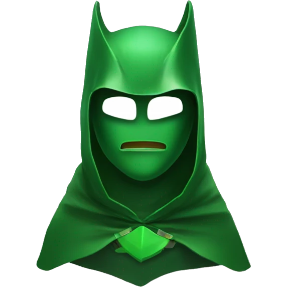 green cape, metal mask emoji