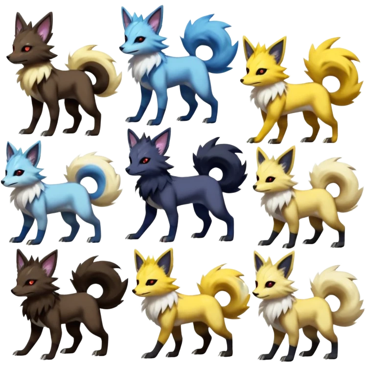 Feral Quadrupedal Digitigrade Luxray-Jolteon-Lycanroc-Furret-Renamon-Zeraora-Vernid-Sergal-fusion-hybrid-creature, full body  emoji
