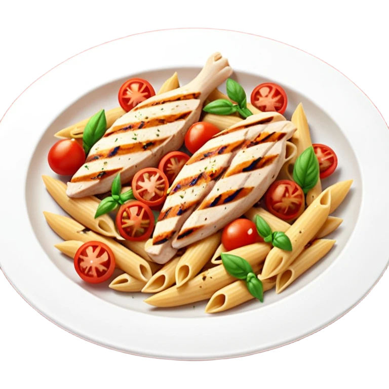 whole grain penne with cherry tomatoes and grilled chicken emoji