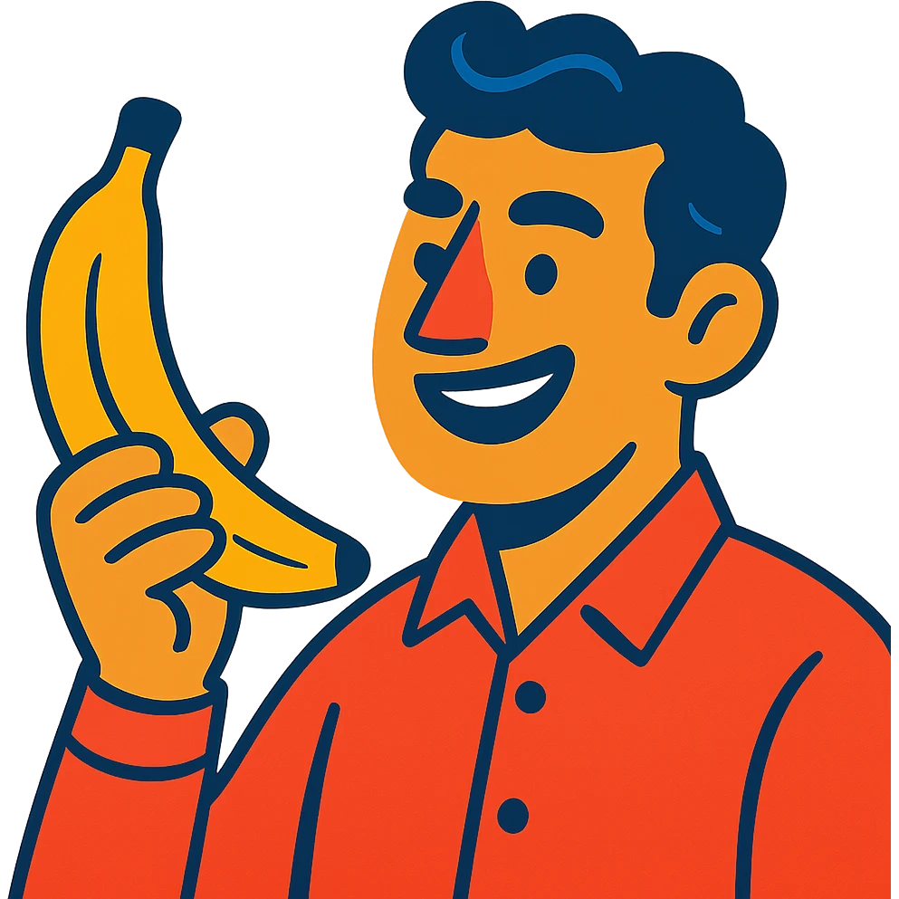 man with a banana in vibrant toon style emoji