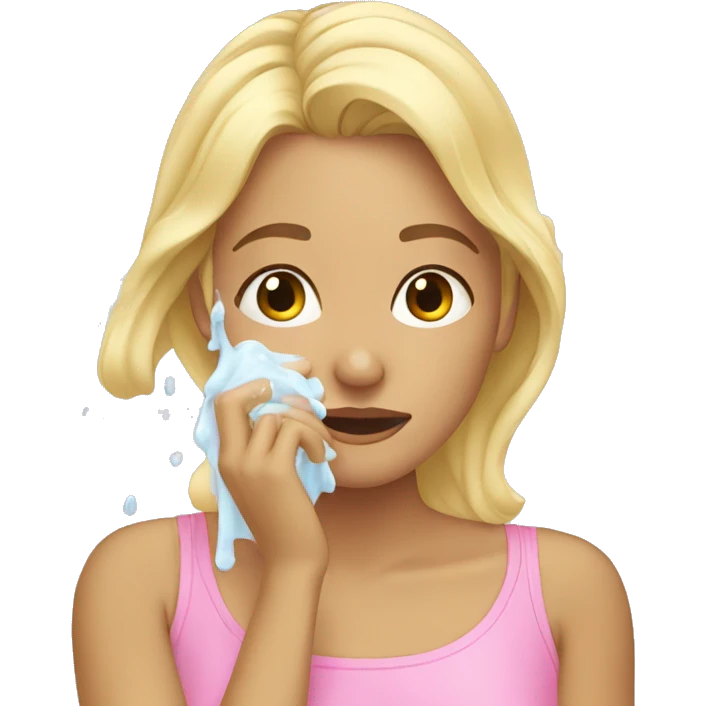 blonde girl washes her face emoji