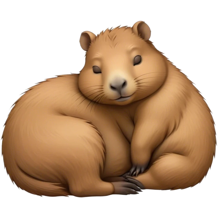 Meme-Worthy cute Sleeping Capybara Portrait Emoji, Head resting peacefully with a contented smile, showcasing luxuriously soft, fluffy fur and eyes gently closed in serene slumber, Simplified yet hilariously adorable features, highly detailed, glowing with a soft, drowsy natural light, high shine, relaxed and utterly lovable, stylized with an air of playful laziness, bright and heartwarming, soft glowing outline, capturing the essence of a sleeping capybara that feels destined to become the next viral sensation of adorable rest! emoji