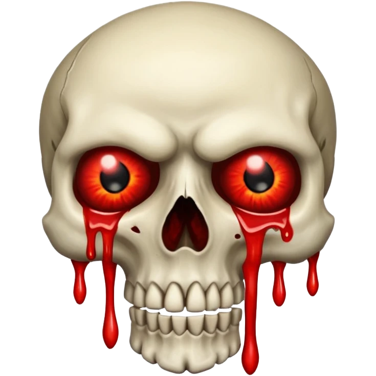 Bleeding skull with glowing red eyes and a chunk missing on top. With a transparent background emoji