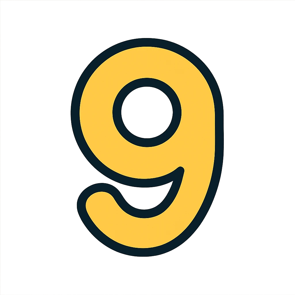 the number 9 as a colorful outlined icon, playful and modern emoji