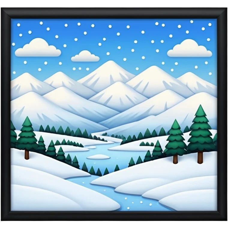 simple painting in a frame with snowing landscape emoji