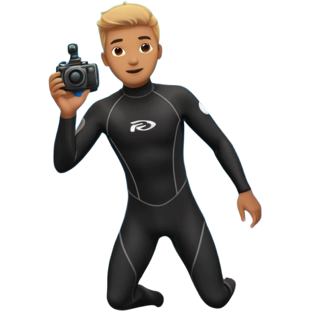 male dive photographer with an underwater camera swimming near colorful fish emoji