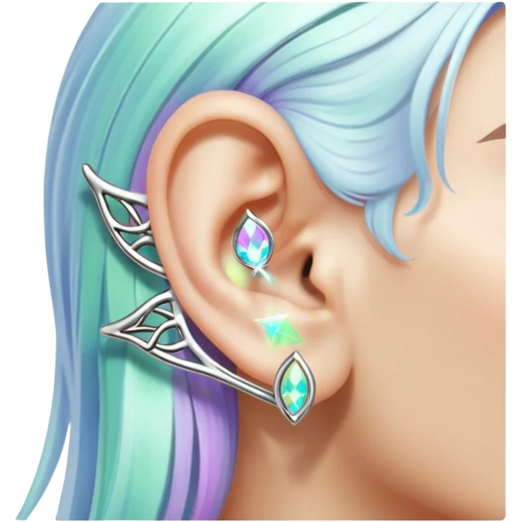 Elvish fae shiny sparkly iridescent translucent diaphanous ear climber ear cuff emoji