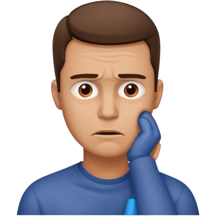 A man looking stressed holding the front of his neck  emoji