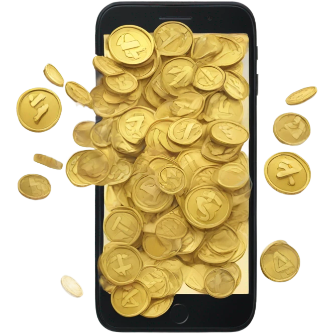 coins fly out of the phone screen emoji