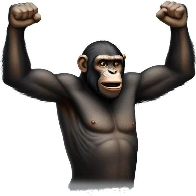 Apes lifting their hands above their heads and making a fist near each hands emoji