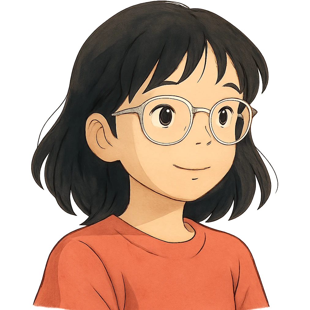 ghibli style asian girl with clear glasses emoji
