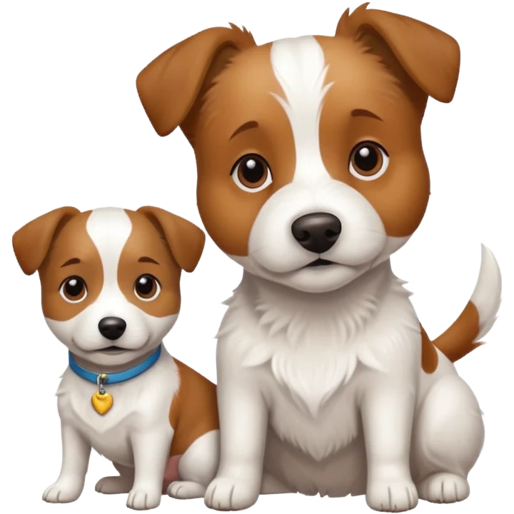 a white jack russell cross with a larger dog emoji