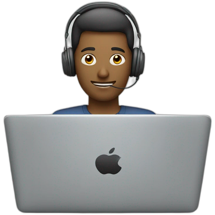Man working on laptop Waring headphones emoji