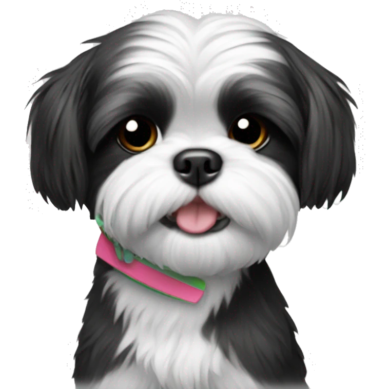 A black and white shih tzu holding a surfside  emoji