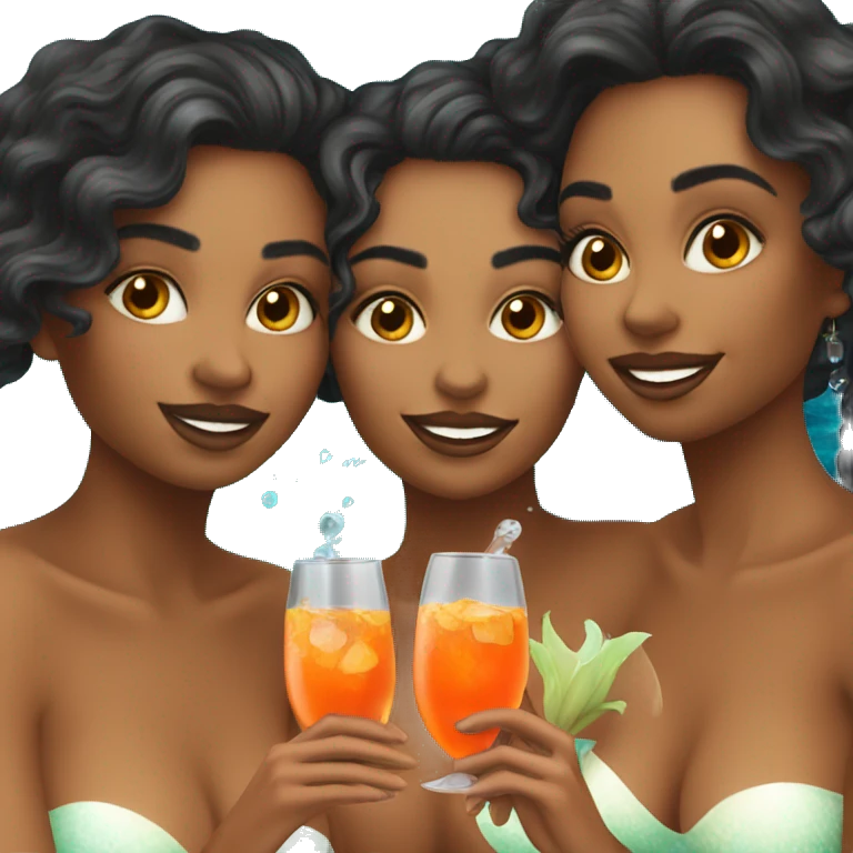 Three beautiful mermaids (light skin) drinking aperol emoji