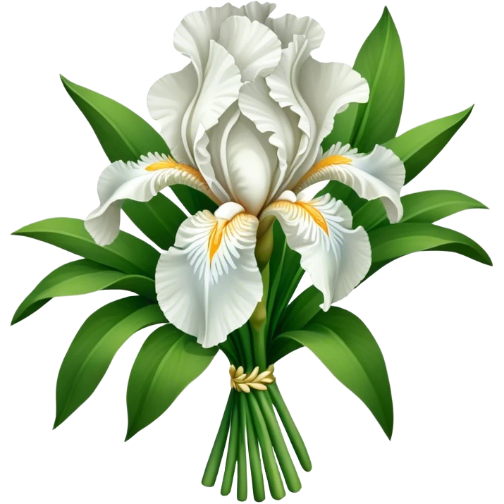 big bouquet Pure White Iris, luxuriant, leaf, bud emoji