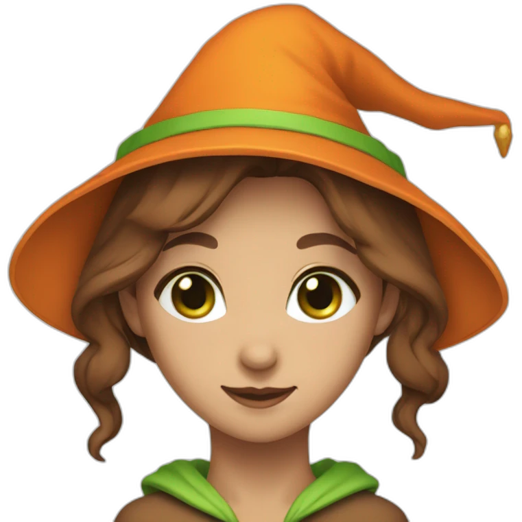 doe in orange witch hat with green eyes and brown hair emoji
