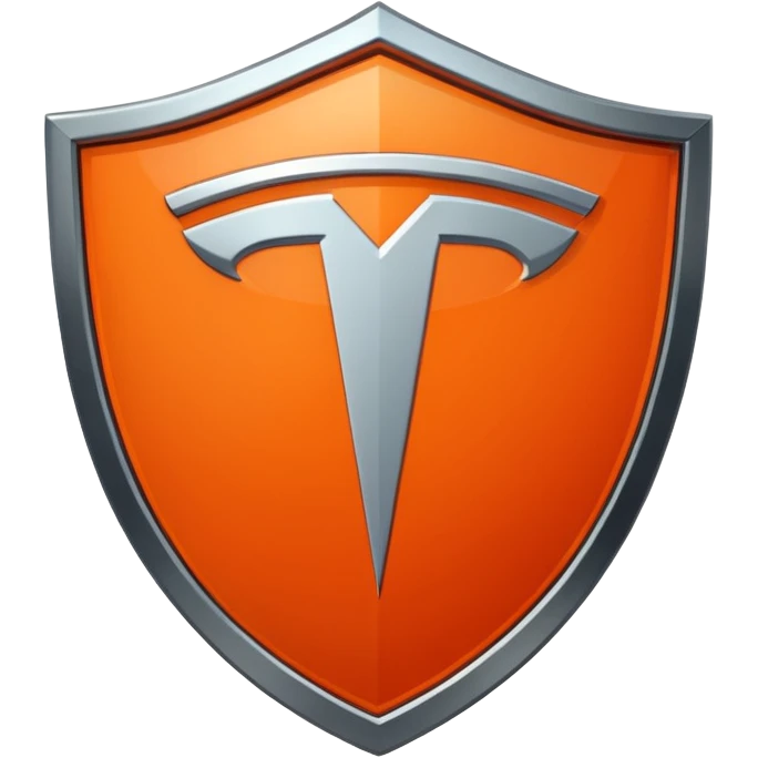 orange teslas logo shaped like a shield emoji