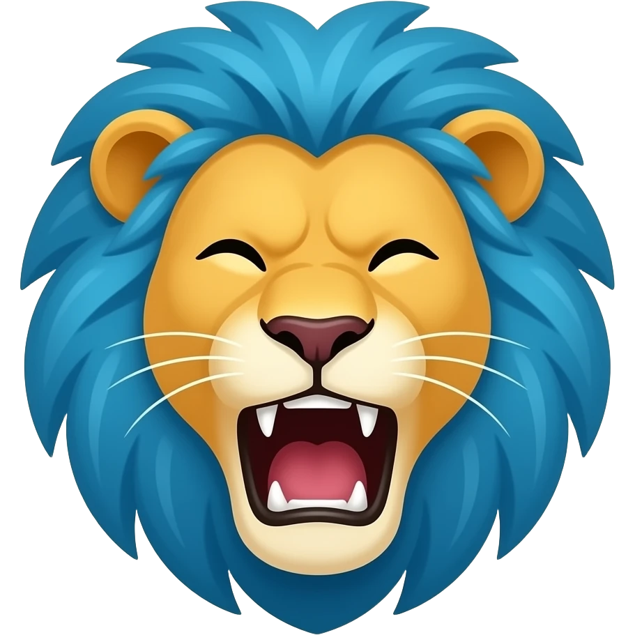 lion face with blue hair and roar emoji