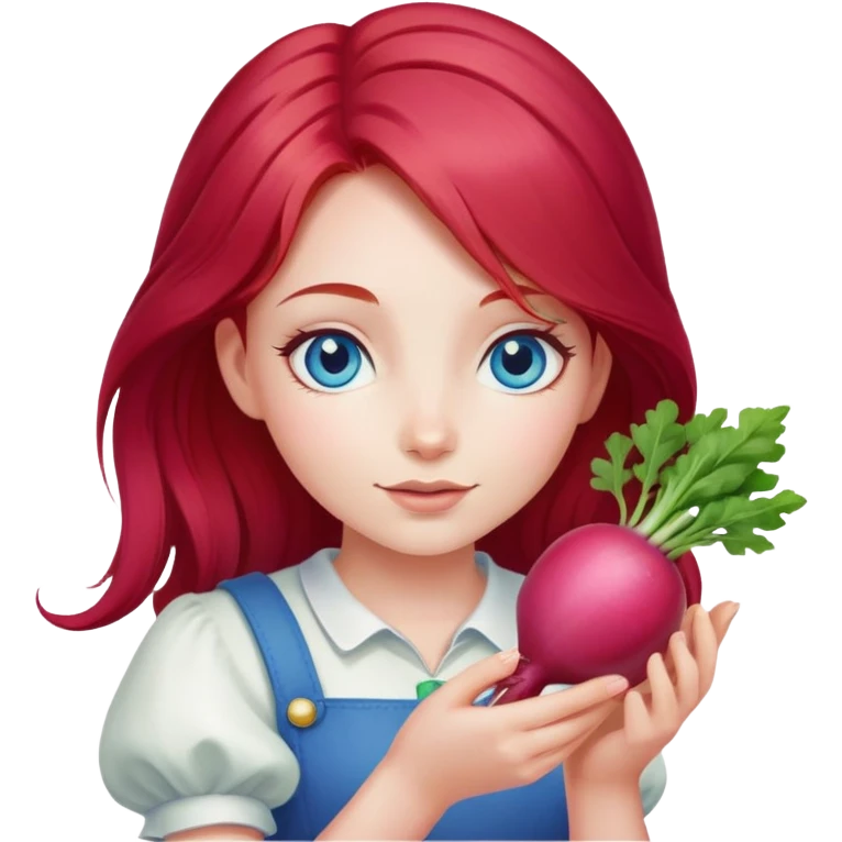 a girl with red hair and blue eyes with her magical radish in her hand emoji