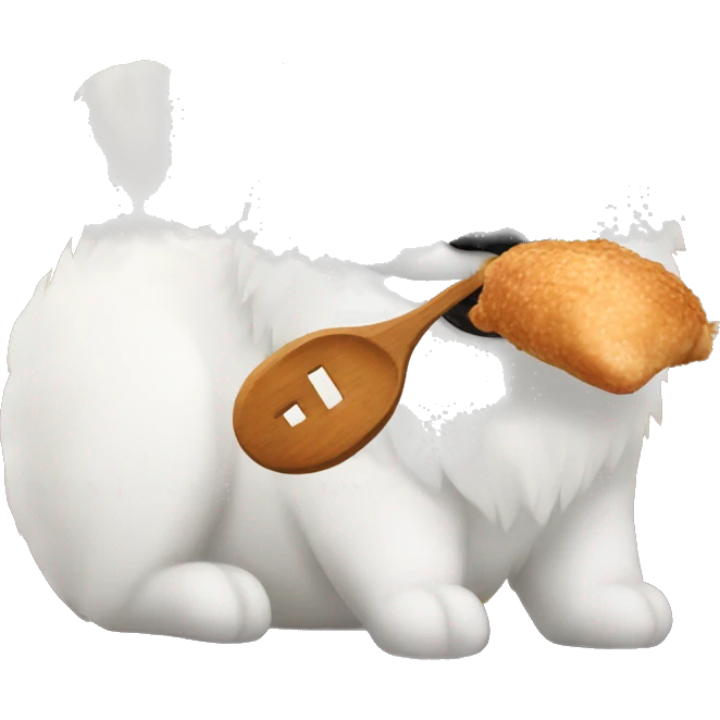 Samoyed eating a chicken emoji
