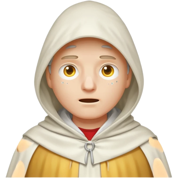 classic apple emoji guy wearing a white hooded cloak with holes to allow his eyes to see through emoji