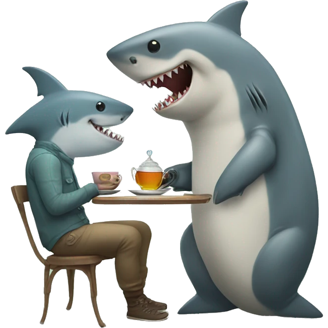 Shark having tea with a bear emoji