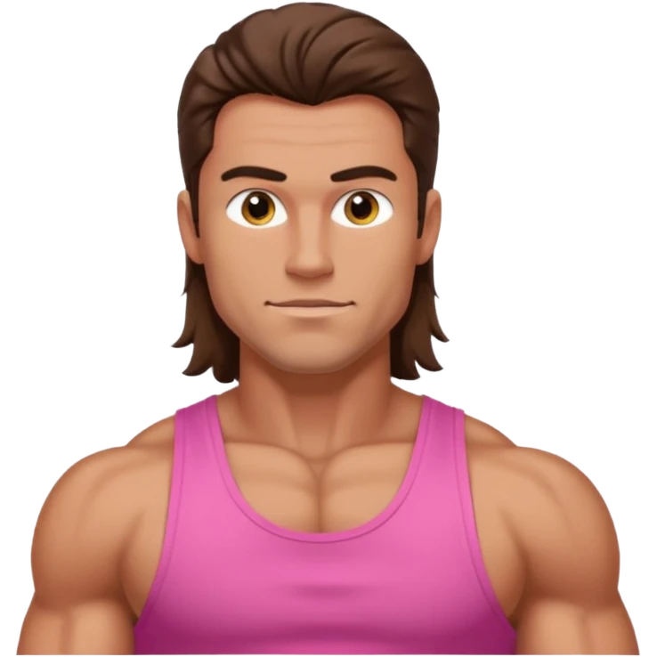 Long hair fat muscle men in pink tank top emoji
