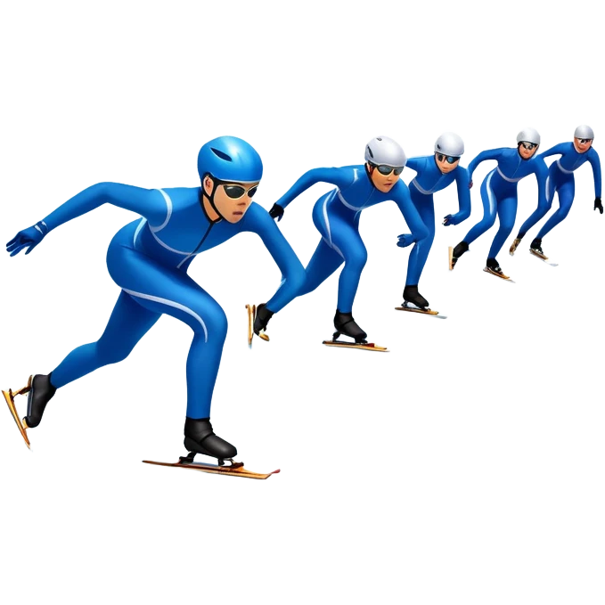 An icon showing speed skaters in aerodynamic suits racing on a professional oval ice track under a bright blue sky. Motion lines emphasize speed, with cheering crowds and snowy mountains in the background. Transparent background captures the energy of speed skating. emoji