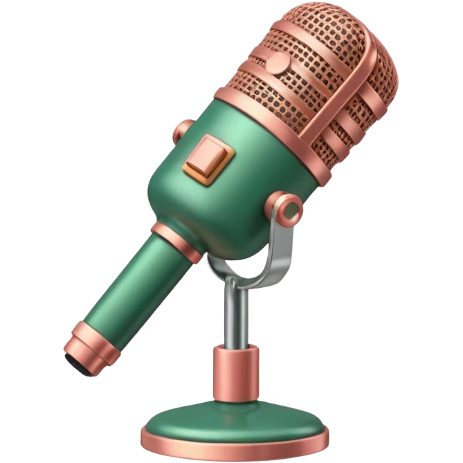 Microfono podcast vintage colorato verde scuro, rosa pastello e arancione emoji