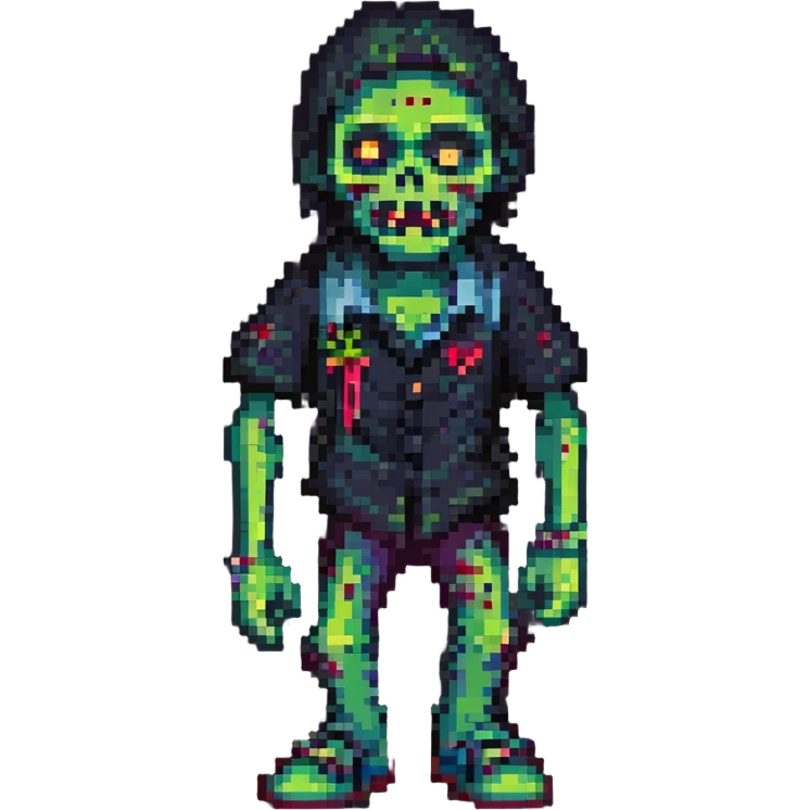 pixel art zombie, cartoonish, missing shoe, pixelated style emoji