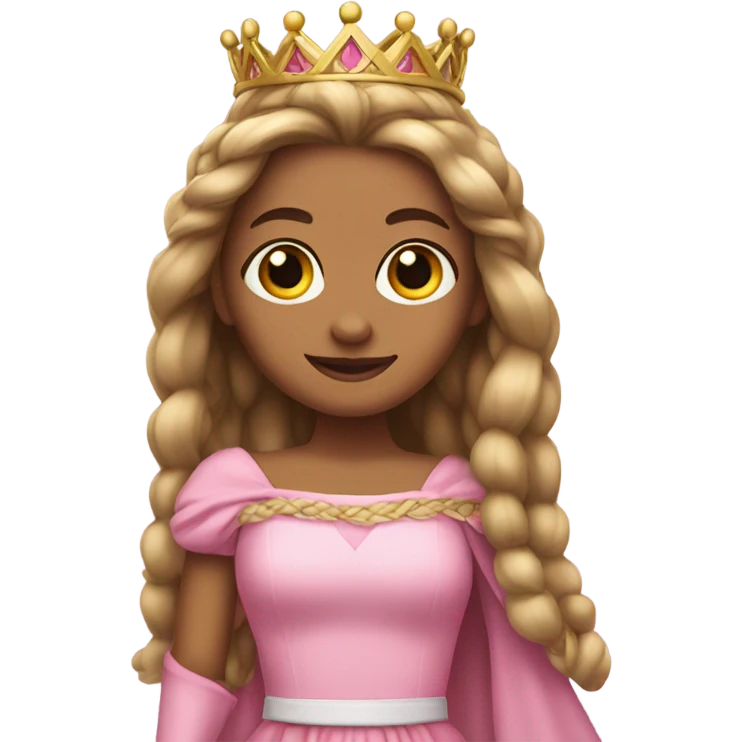 White princess with a braid and crown in a pink dress emoji
